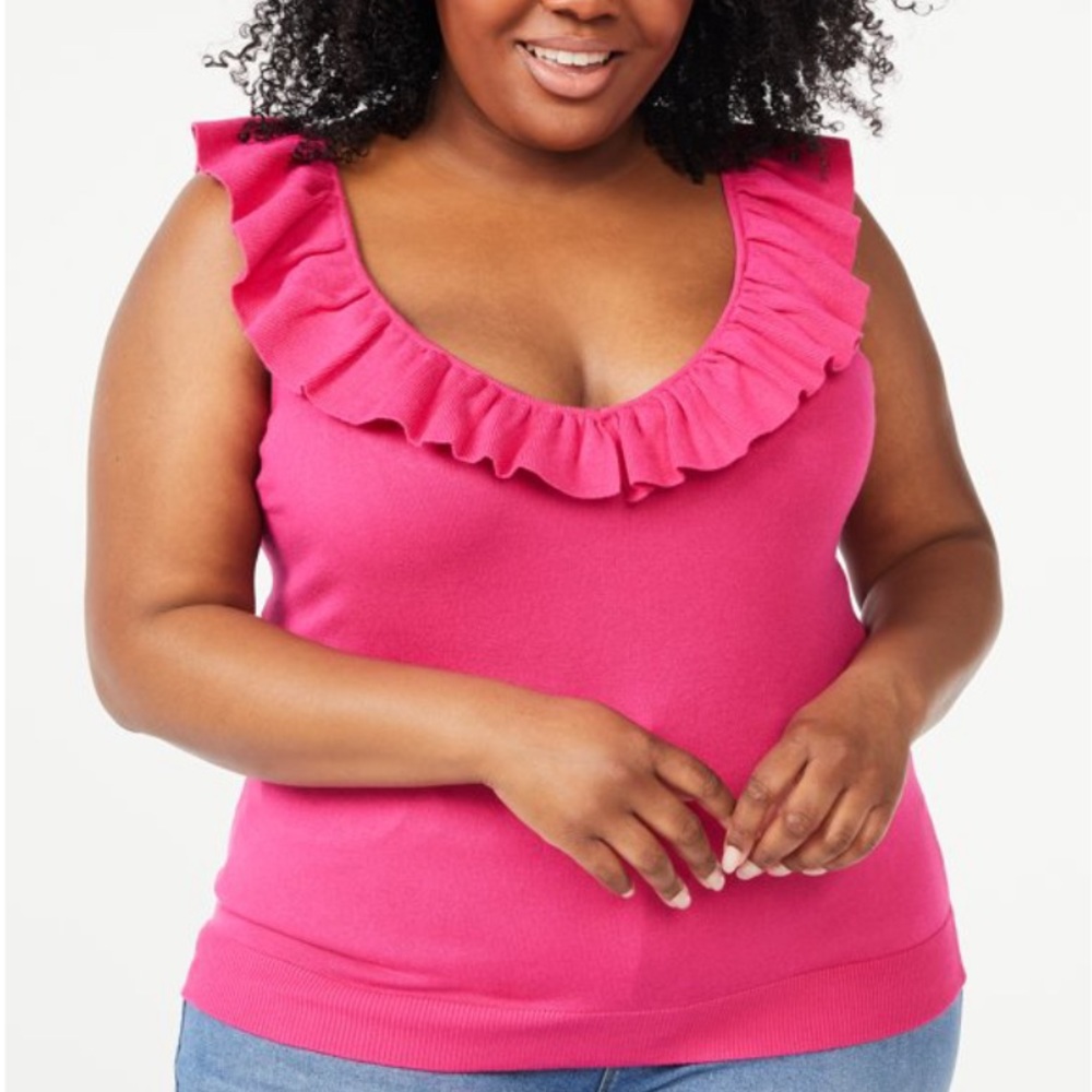 Sofia Vergara Pink 2-Way Ruffle Knit Tank